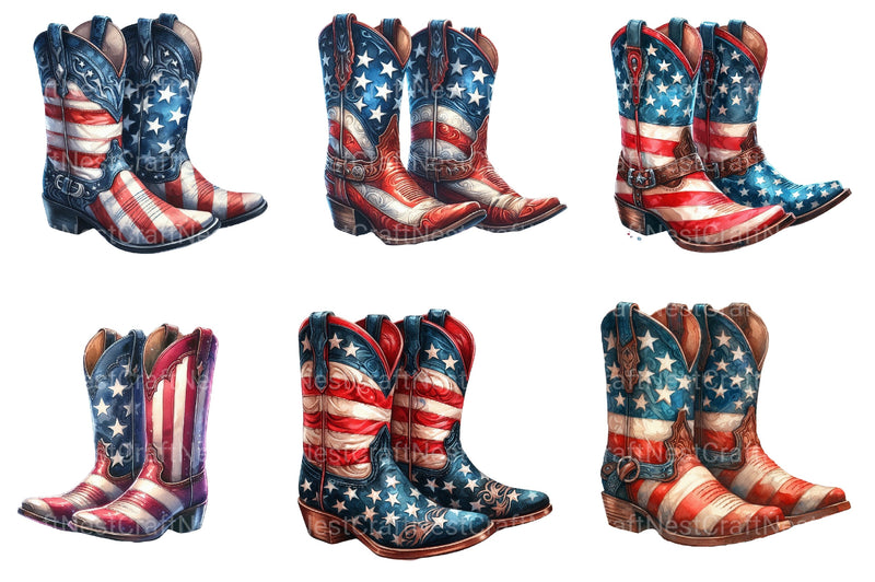 Patriotic 4th Of July Cowboy Boot Clipart Bundle - CraftNest - Digital Crafting and Art