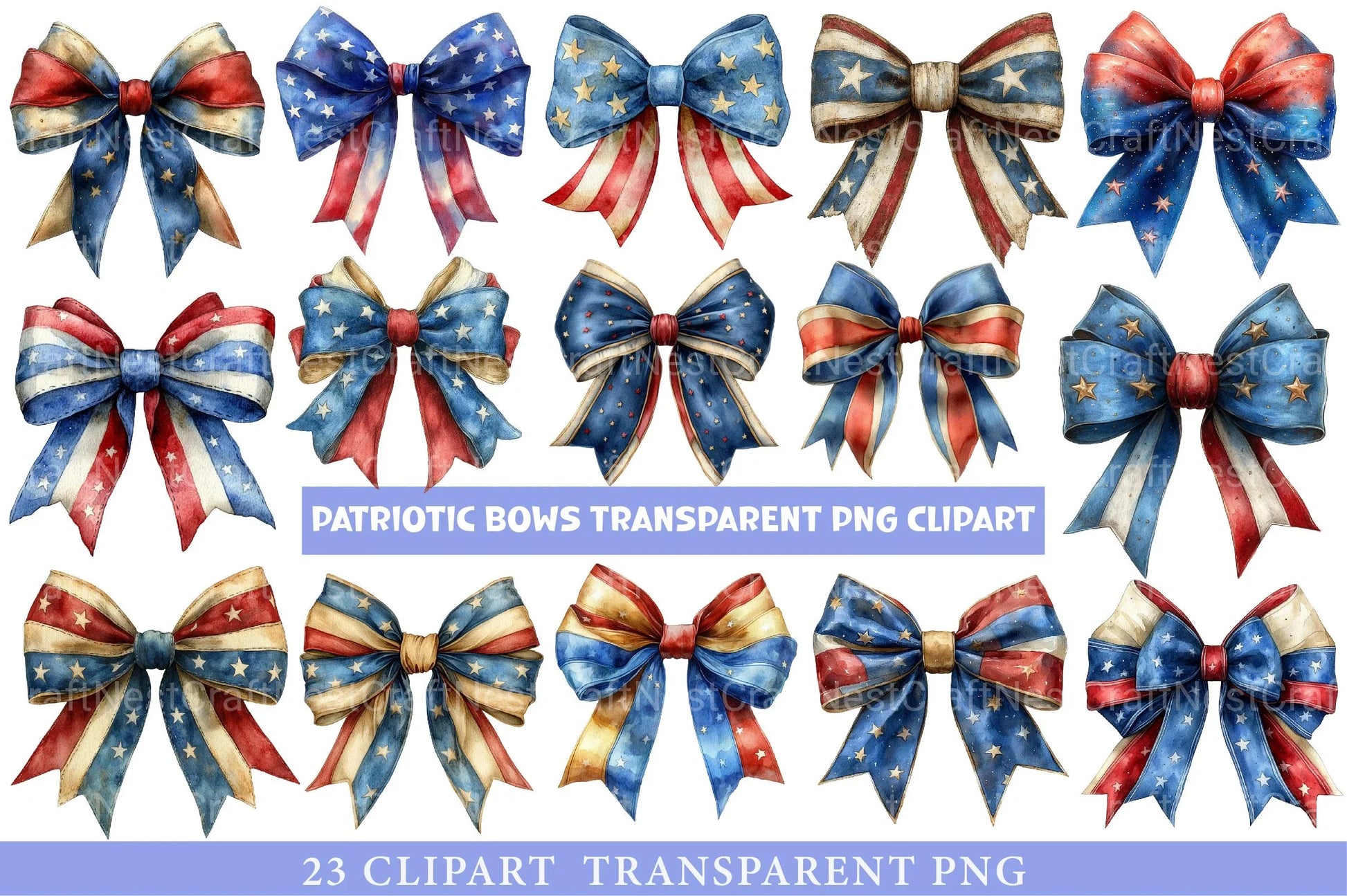 Patriotic Bows Clipart - CraftNest - Digital Crafting and Art