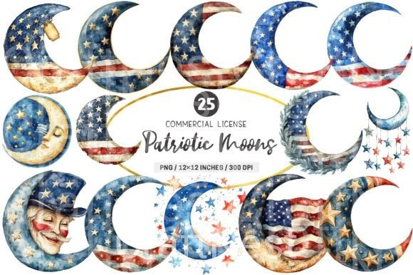 Patriotic Moons Clipart Bundle - CraftNest - Digital Crafting and Art