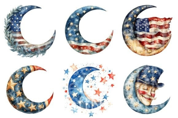 Patriotic Moons Clipart Bundle - CraftNest - Digital Crafting and Art