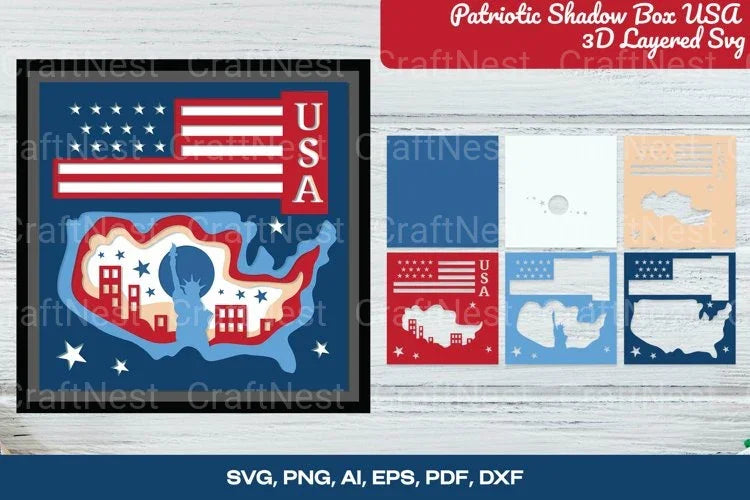 Patriotic USA 3D Layered Shadow Box SVG Bundle - CraftNest - Digital Crafting and Art