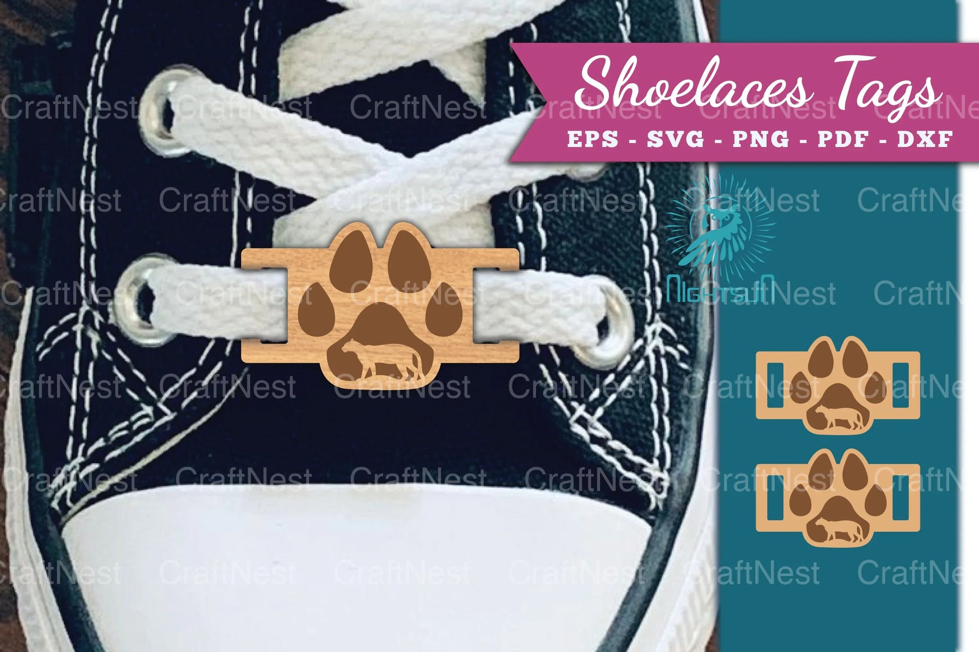 Paw Leopard Shoelaces Tags Laser Cut SVG Bundle - CraftNest - Digital Crafting and Art