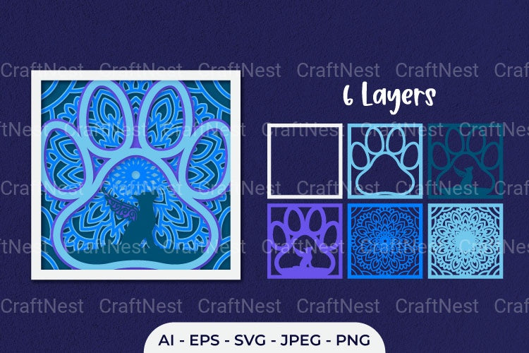 Pet Dog With Wings Memorial 3D Layered Papercut Clipart Bundle