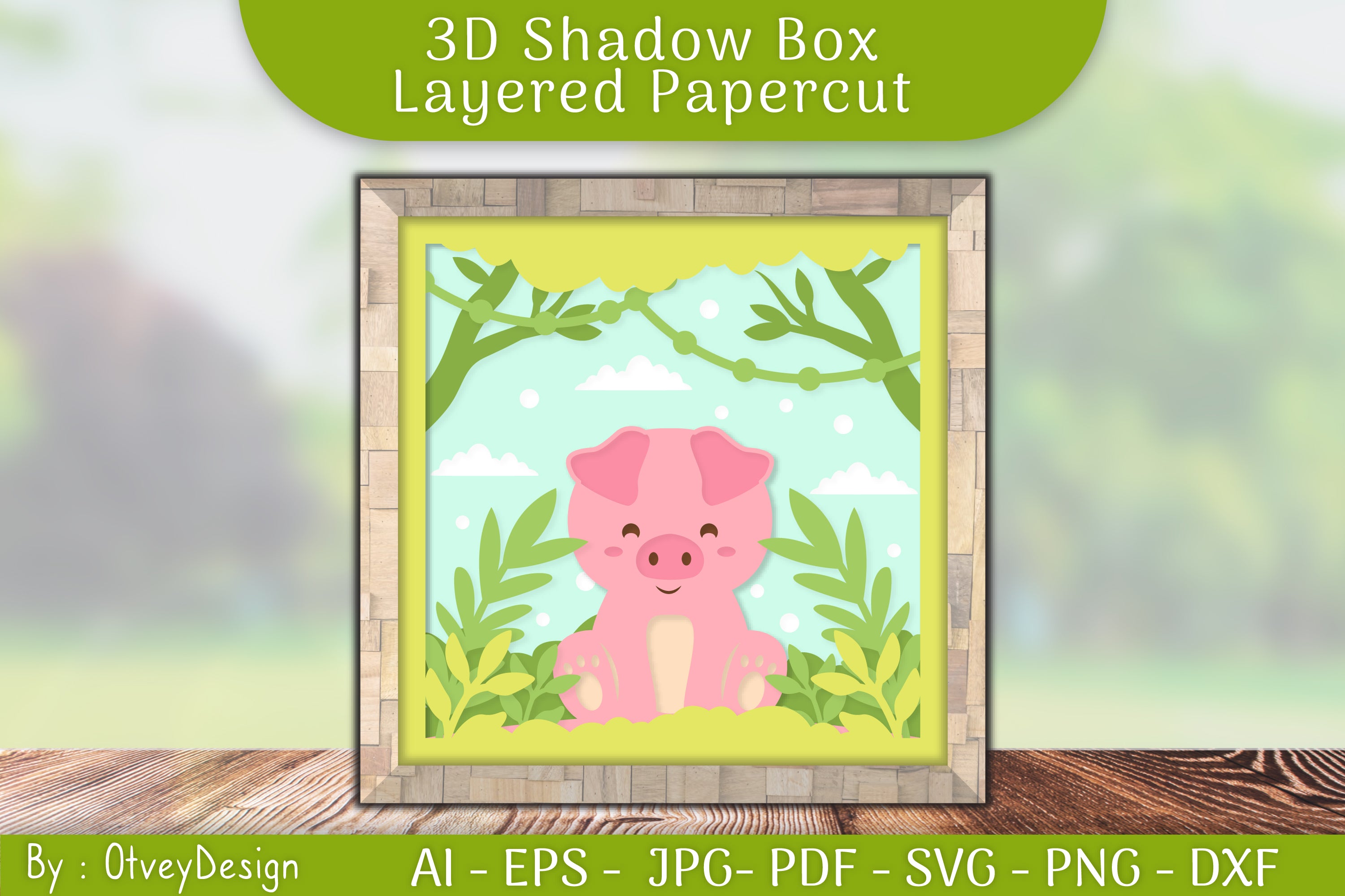 Pig Animals Shadow Box Layered Papercut SVG Bundle
