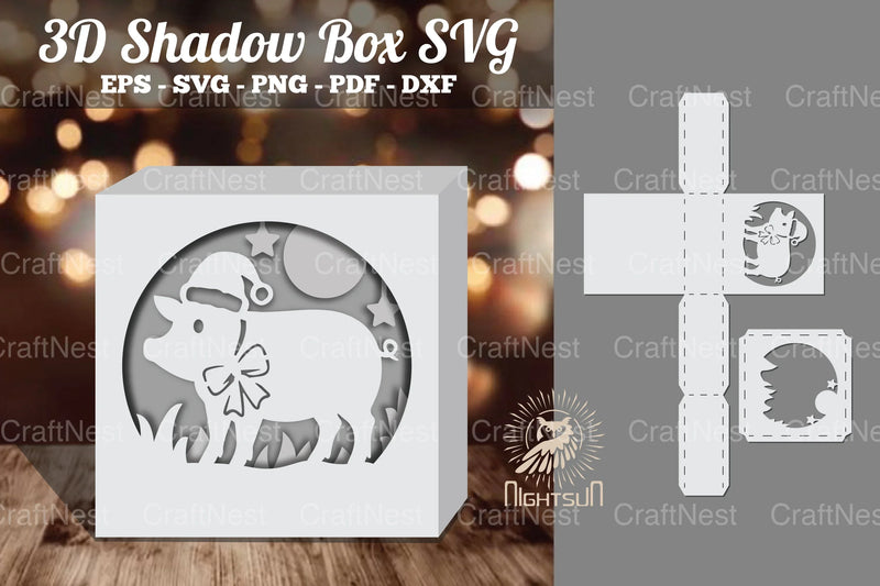 Pig Papercut Shadow Box Template - CraftNest - Digital Crafting and Art
