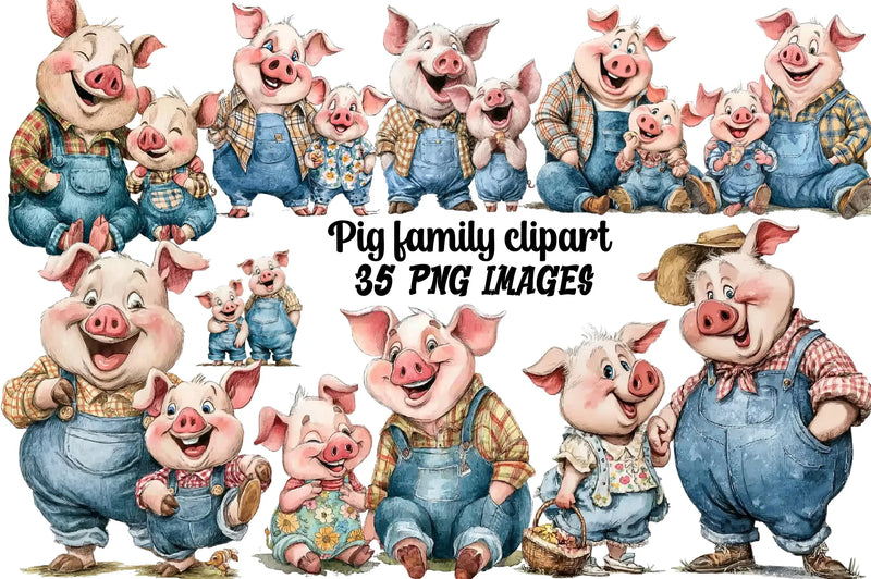 Pig Family Clipart Bundle - CraftNest - Digital Crafting and Art
