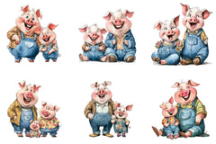 Pig Family Clipart Bundle - CraftNest - Digital Crafting and Art