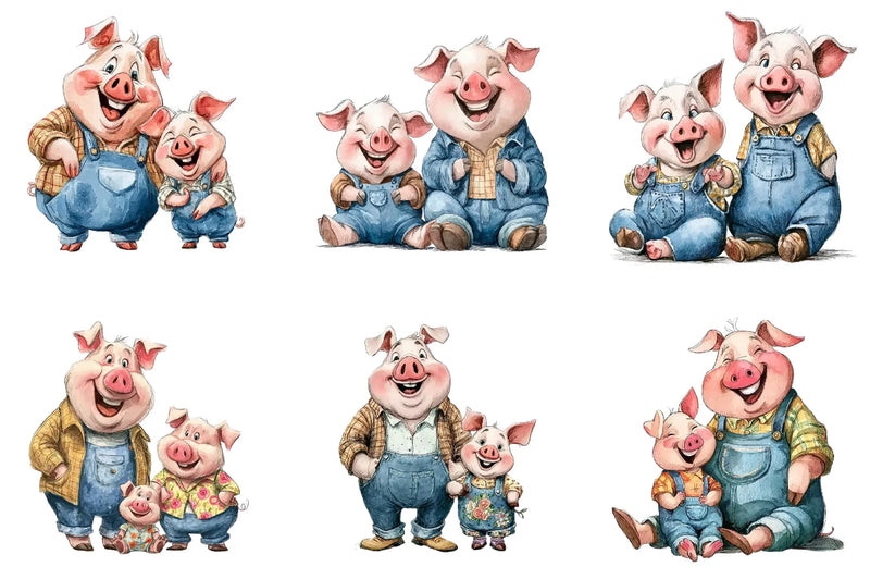 Pig Family Clipart Bundle - CraftNest - Digital Crafting and Art