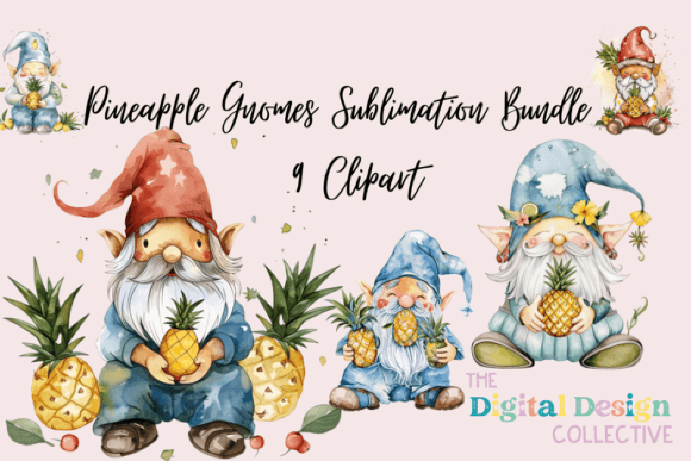 Whimsical Pineapple Gnomes Clipart Bundle
