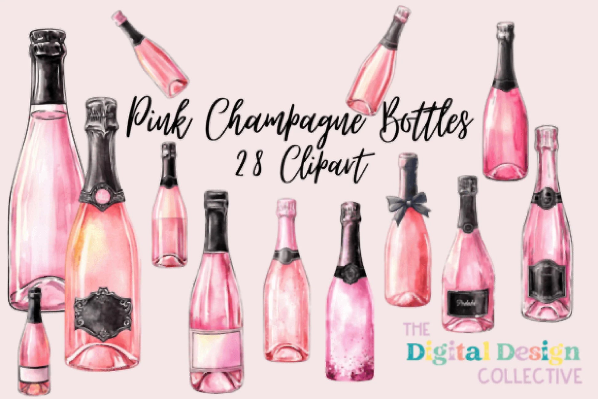 Pink Champagne Bottle Clipart Bundle - CraftNest - Digital Crafting and Art