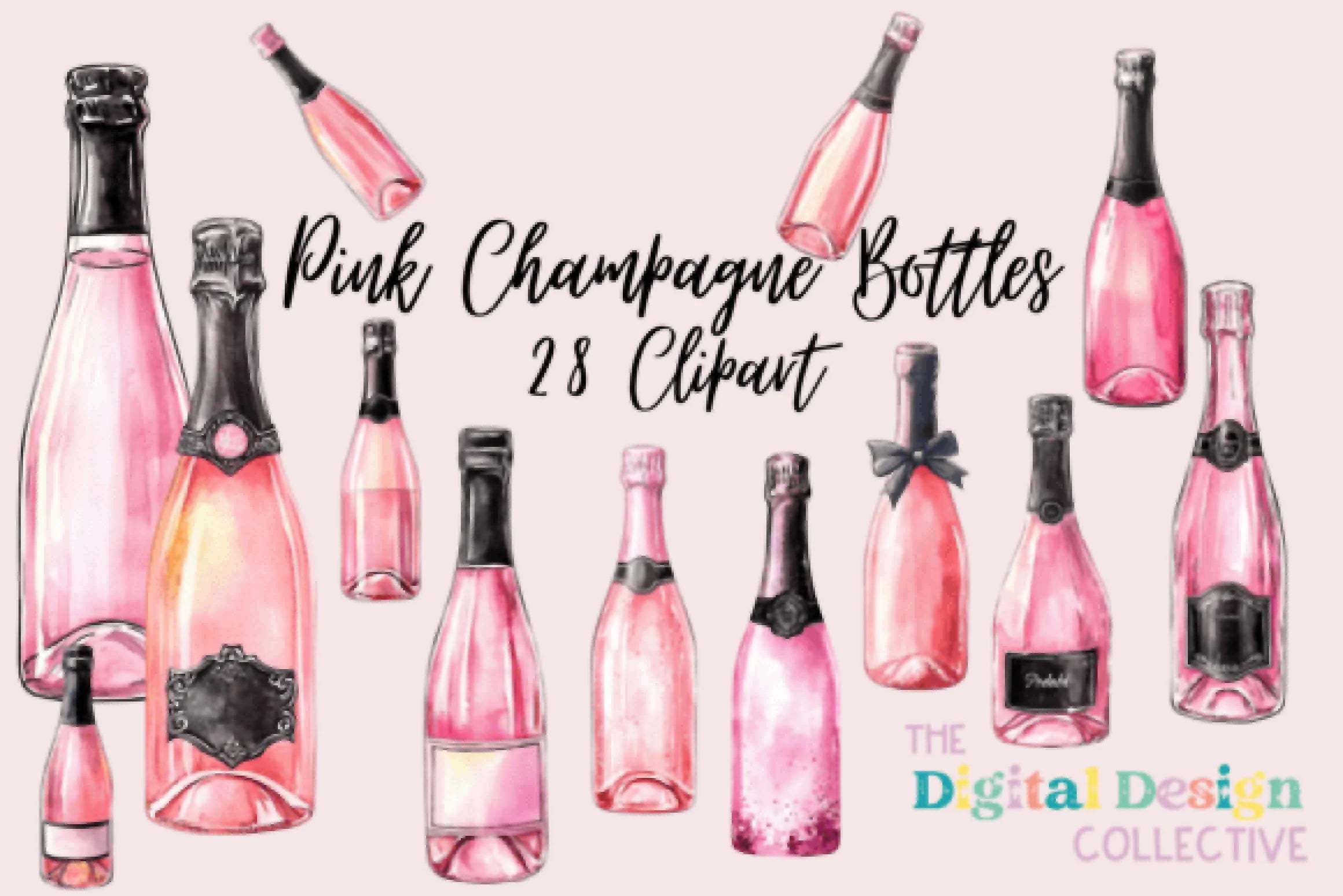 Pink Champagne Bottle Clipart Bundle - CraftNest - Digital Crafting and Art