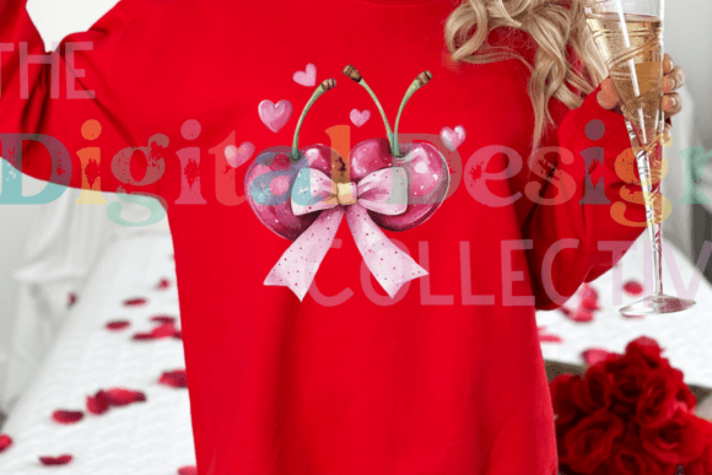 Valentine's Day Coquette Bow Cherry Design Clipart Bundle