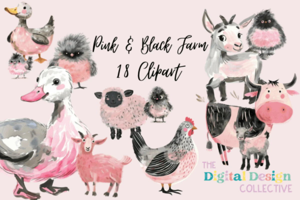 Pink Barnyard Charming Pink Farm Barnyard Clipart Bundle