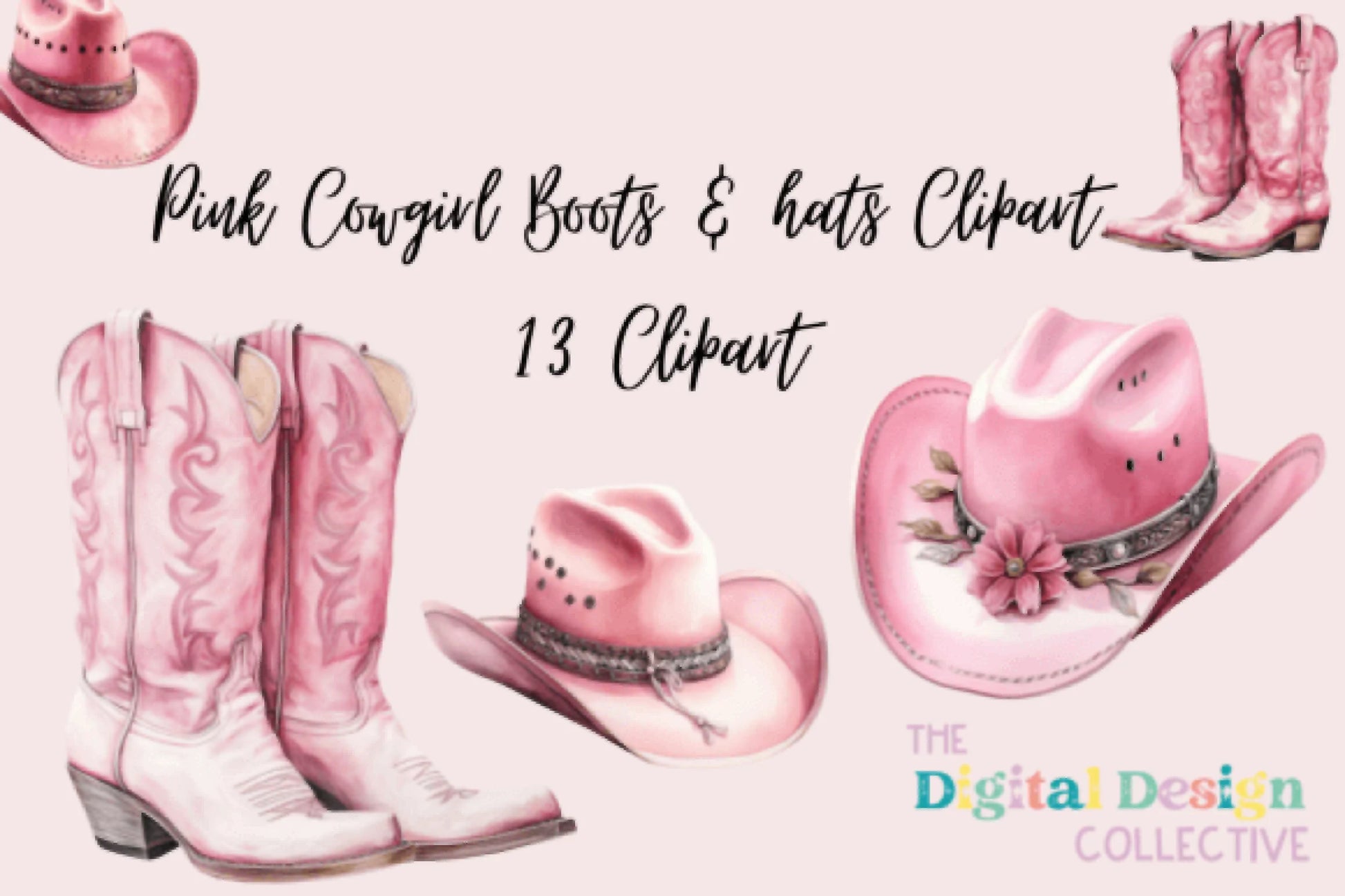 Pink Girly Cowgirl Boots and Hats Clipart Bundle - CraftNest - Digital Crafting and Art