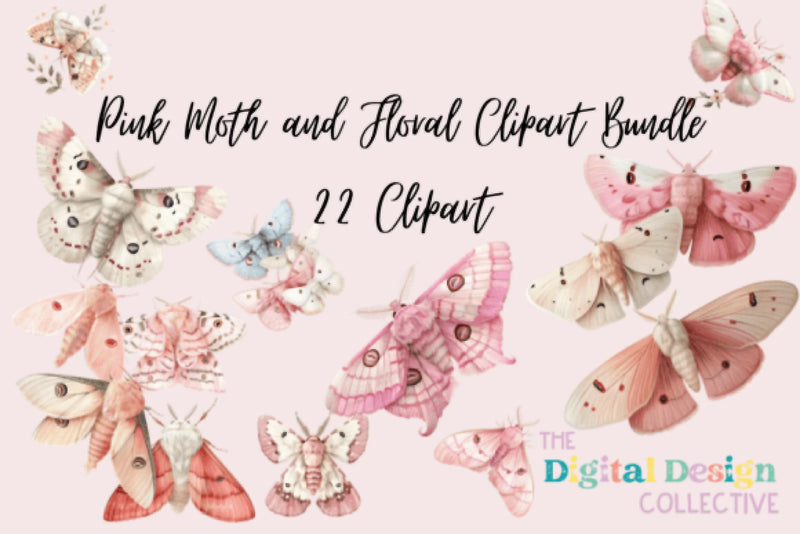 Pink Moth and Floral Clipart Bundle - CraftNest - Digital Crafting and Art