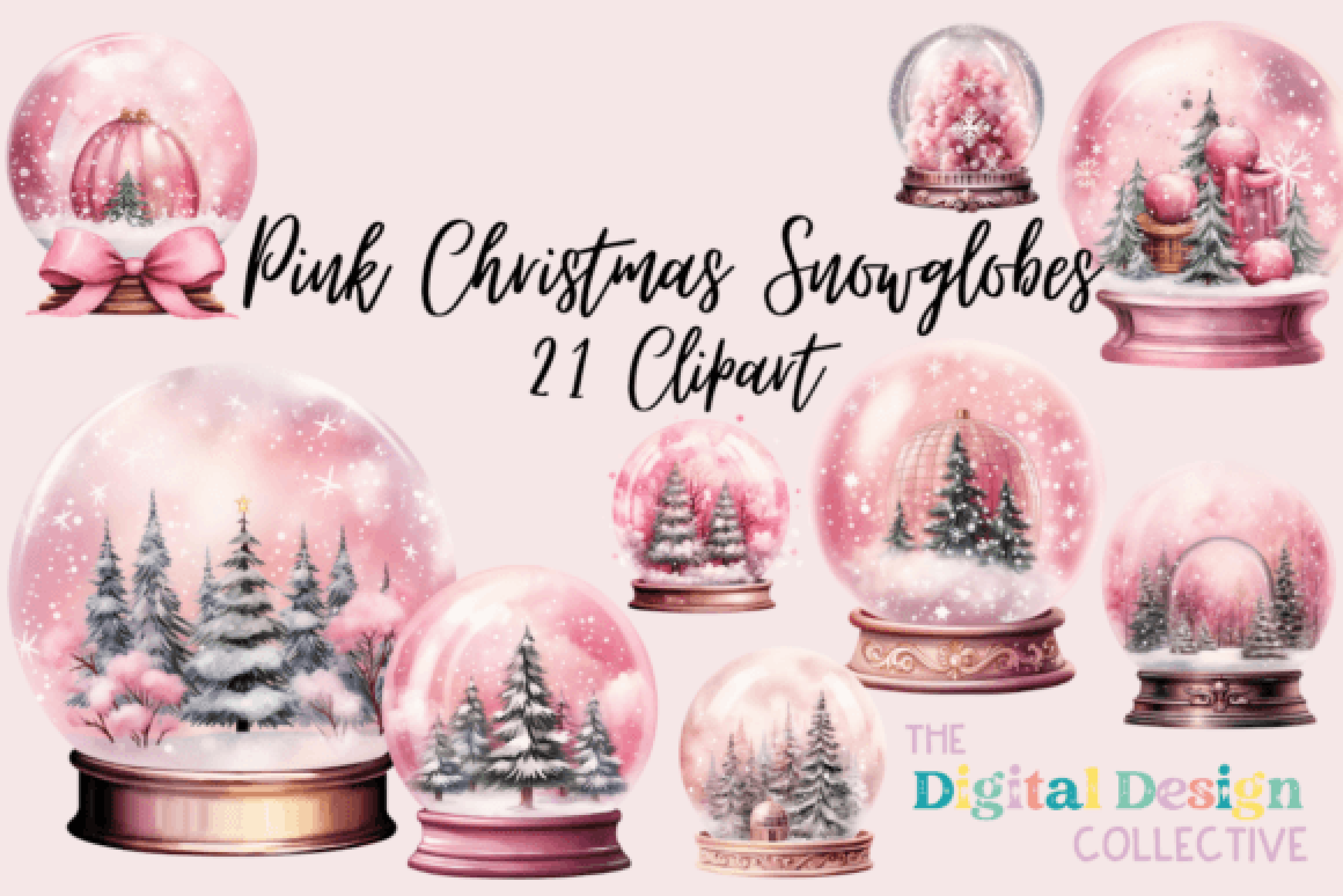 Pink Snow Globe Christmas Clipart Bundle