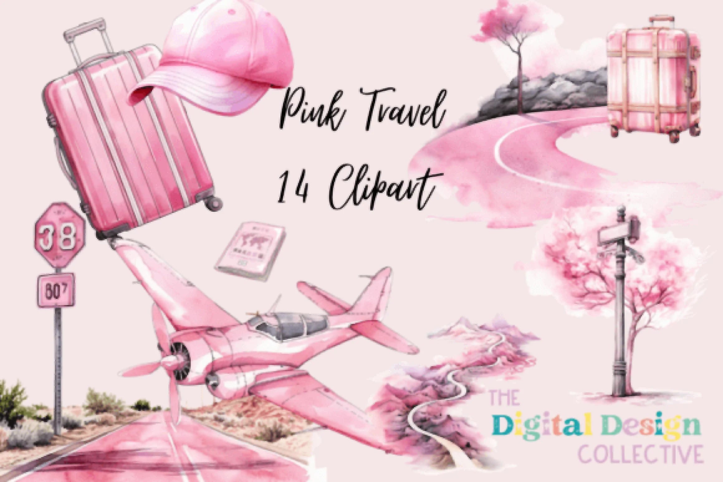 Pink Travel Girls Hand Drawn Clipart Bundle - CraftNest - Digital Crafting and Art