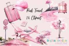 Pink Travel Girls Hand Drawn Clipart Bundle - CraftNest - Digital Crafting and Art