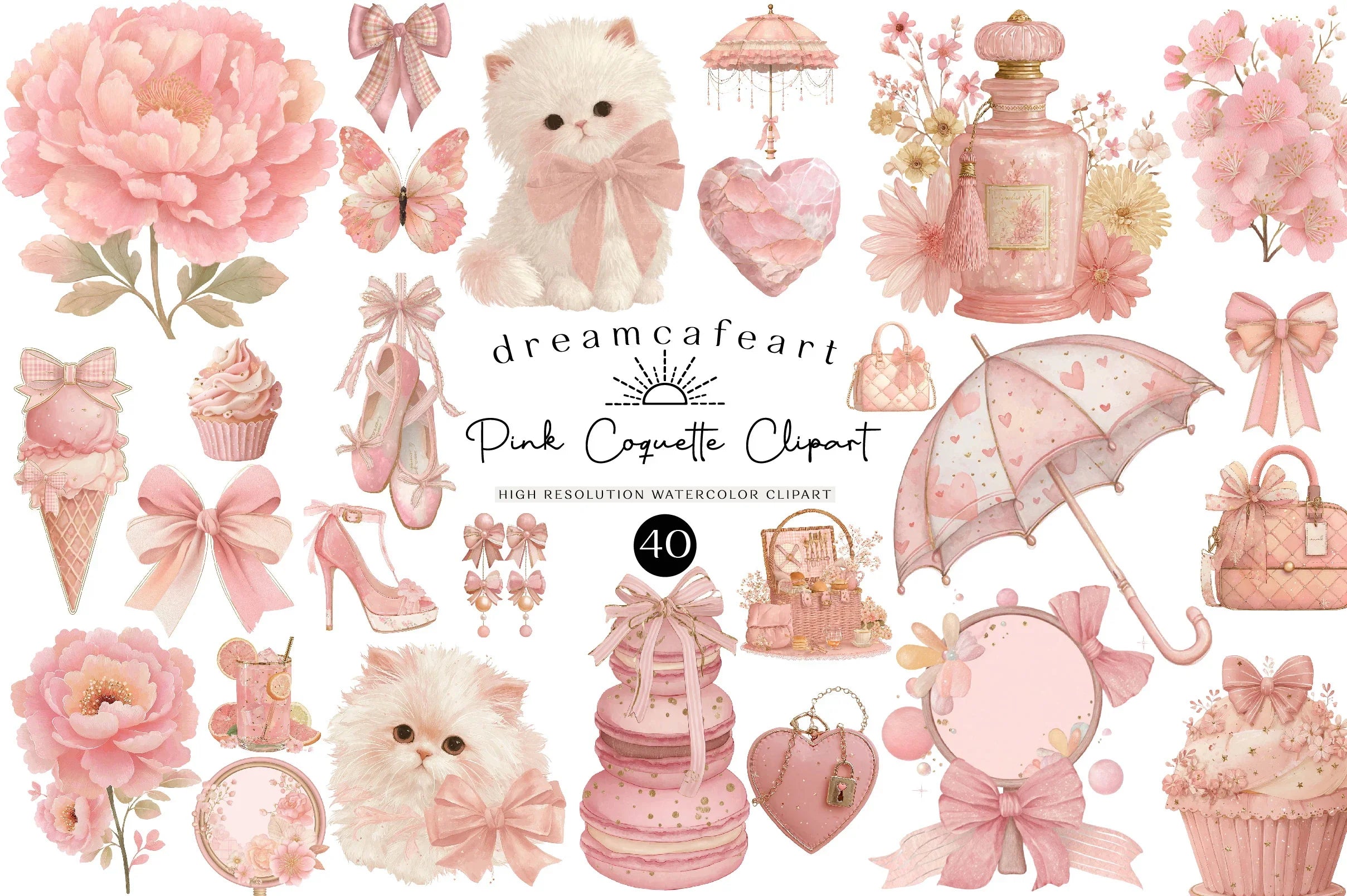 Pink Coquette Aesthetic Clipart Bundle - CraftNest - Digital Crafting and Art