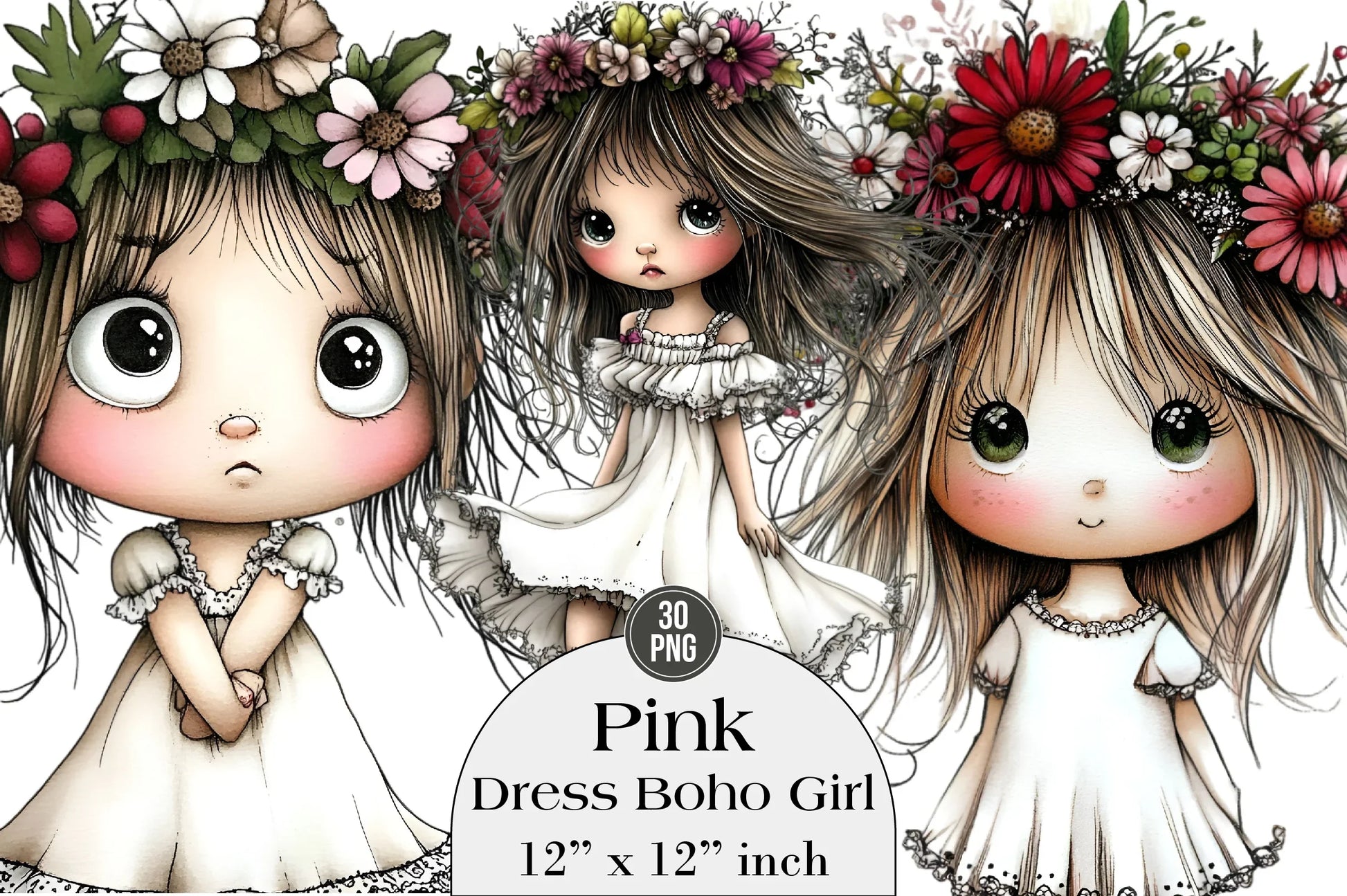 Pink Boho Girl Clipart Bundle - CraftNest - Digital Crafting and Art