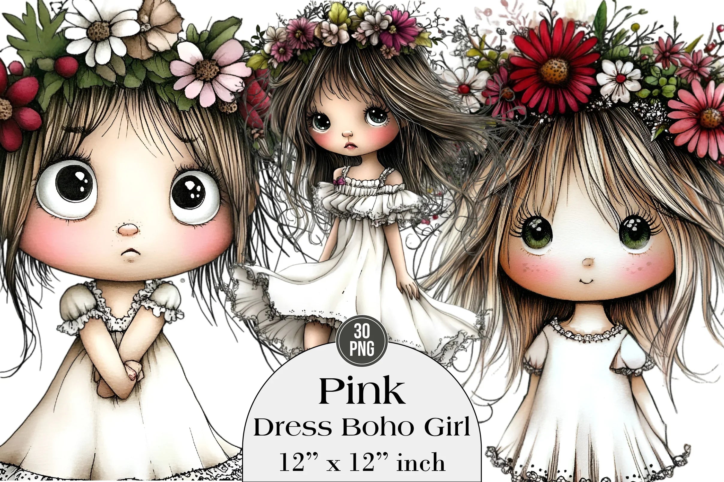 Pink Boho Girl Clipart Bundle - CraftNest - Digital Crafting and Art