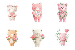 Pink Floral Valentine's Day Bear Clipart Bundle - CraftNest - Digital Crafting and Art