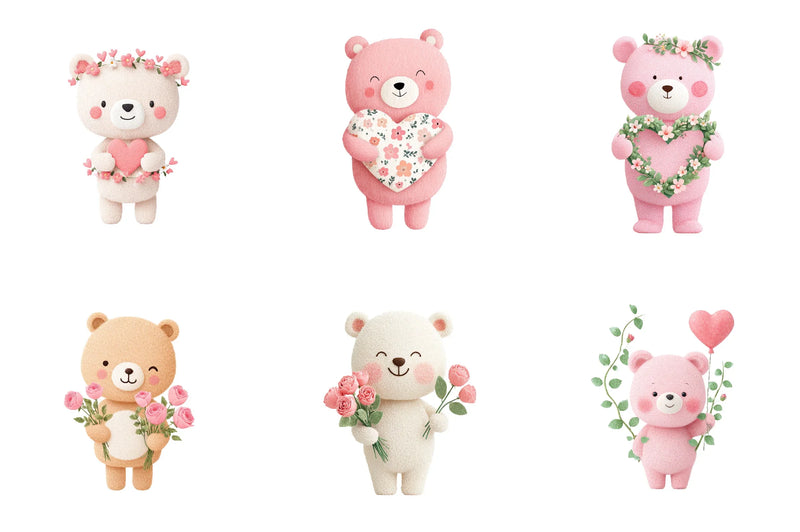 Pink Floral Valentine's Day Bear Clipart Bundle - CraftNest - Digital Crafting and Art