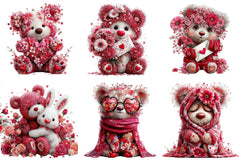 Pink Floral Valentine's Day Bear Clipart Bundle - CraftNest - Digital Crafting and Art