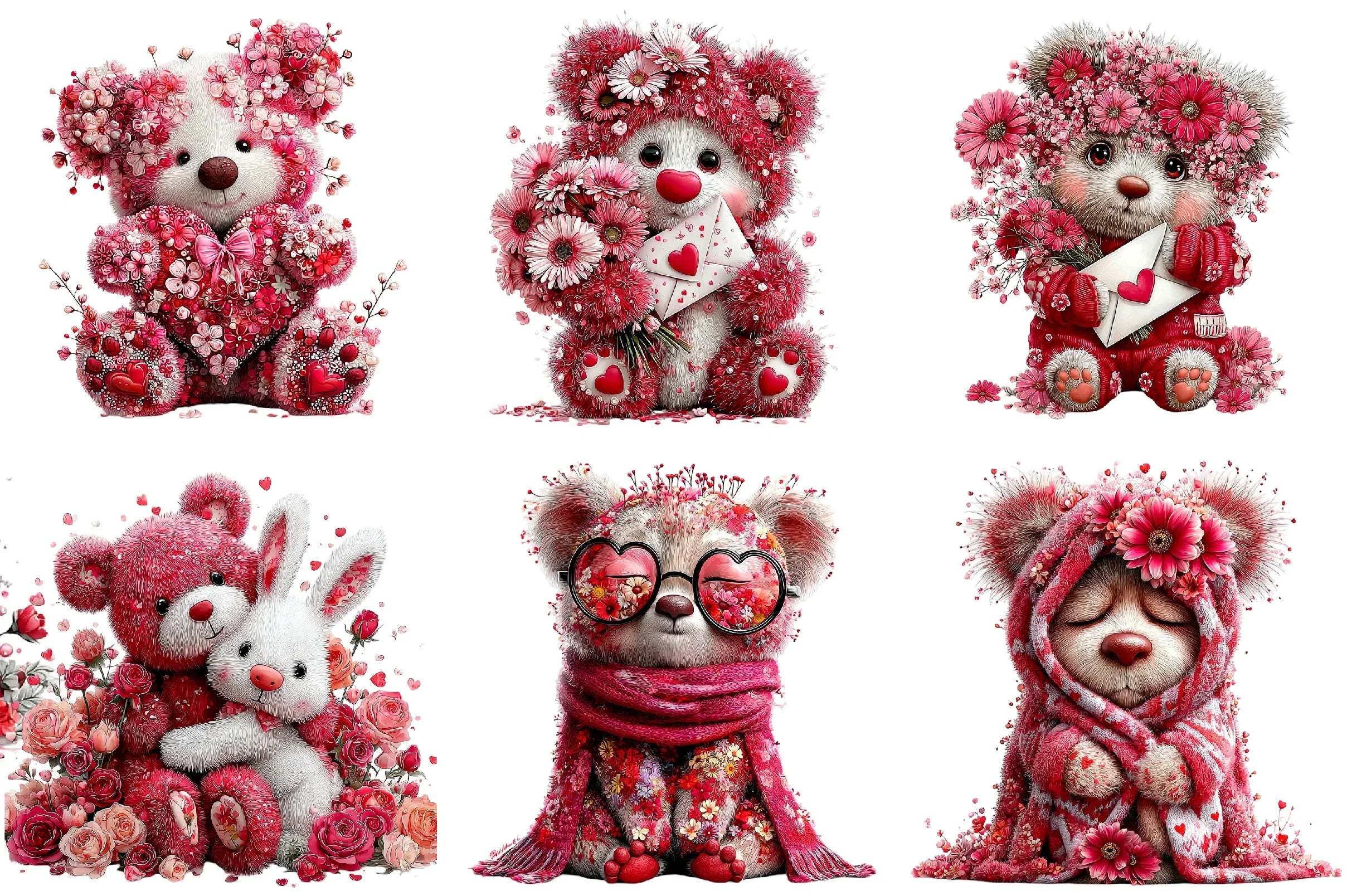 Pink Floral Valentine's Day Bear Clipart Bundle - CraftNest - Digital Crafting and Art