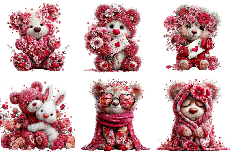 Pink Floral Valentine's Day Bear Clipart Bundle - CraftNest - Digital Crafting and Art
