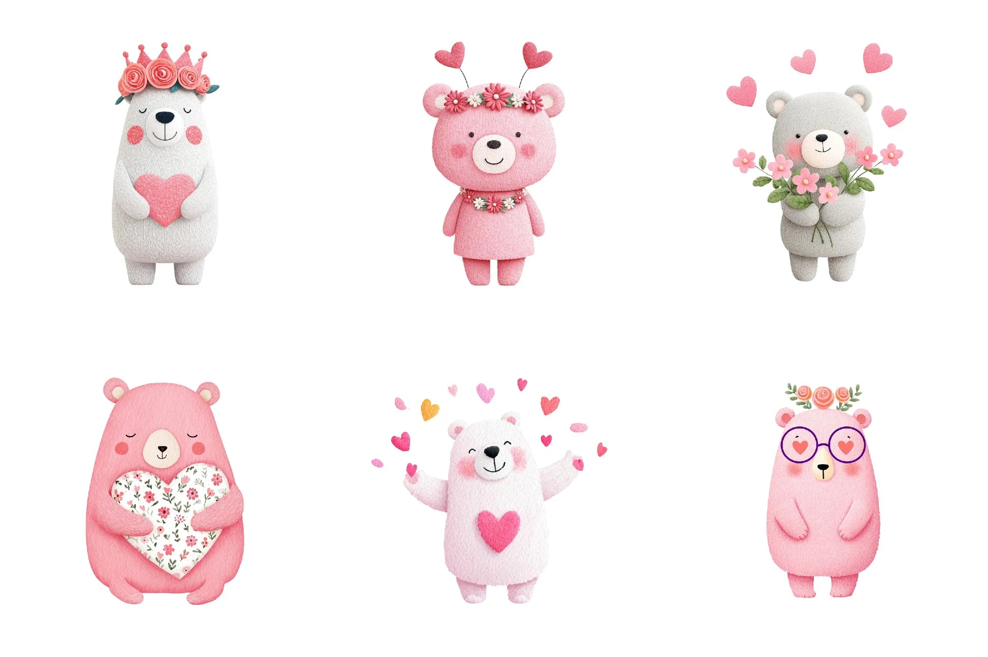 Pink Floral Valentine's Day Bear Clipart Bundle - CraftNest - Digital Crafting and Art