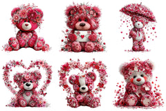 Pink Floral Valentine's Day Bear Clipart Bundle - CraftNest - Digital Crafting and Art