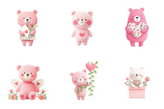 Pink Floral Valentine's Day Bear Clipart Bundle - CraftNest - Digital Crafting and Art