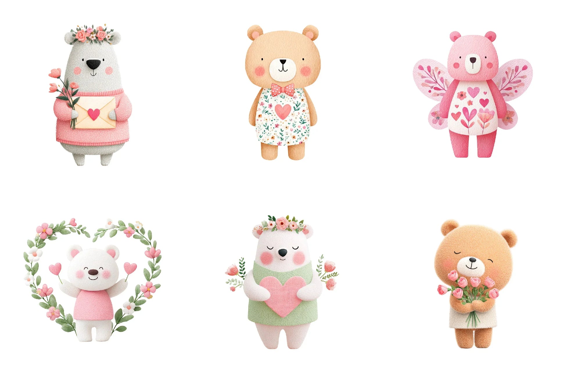 Pink Floral Valentine's Day Bear Clipart Bundle - CraftNest - Digital Crafting and Art