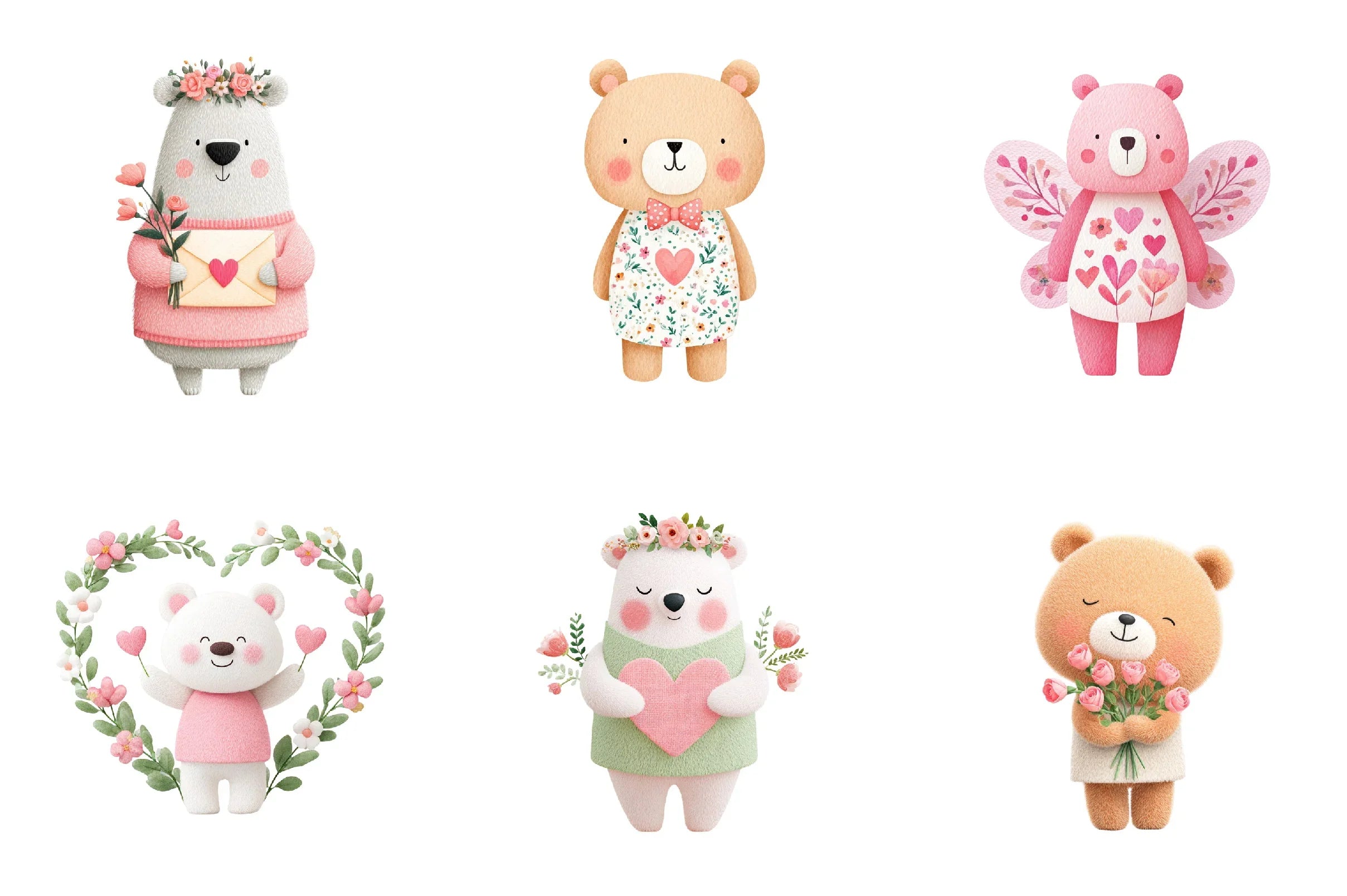 Pink Floral Valentine's Day Bear Clipart Bundle - CraftNest - Digital Crafting and Art