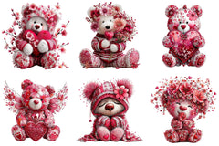 Pink Floral Valentine's Day Bear Clipart Bundle - CraftNest - Digital Crafting and Art