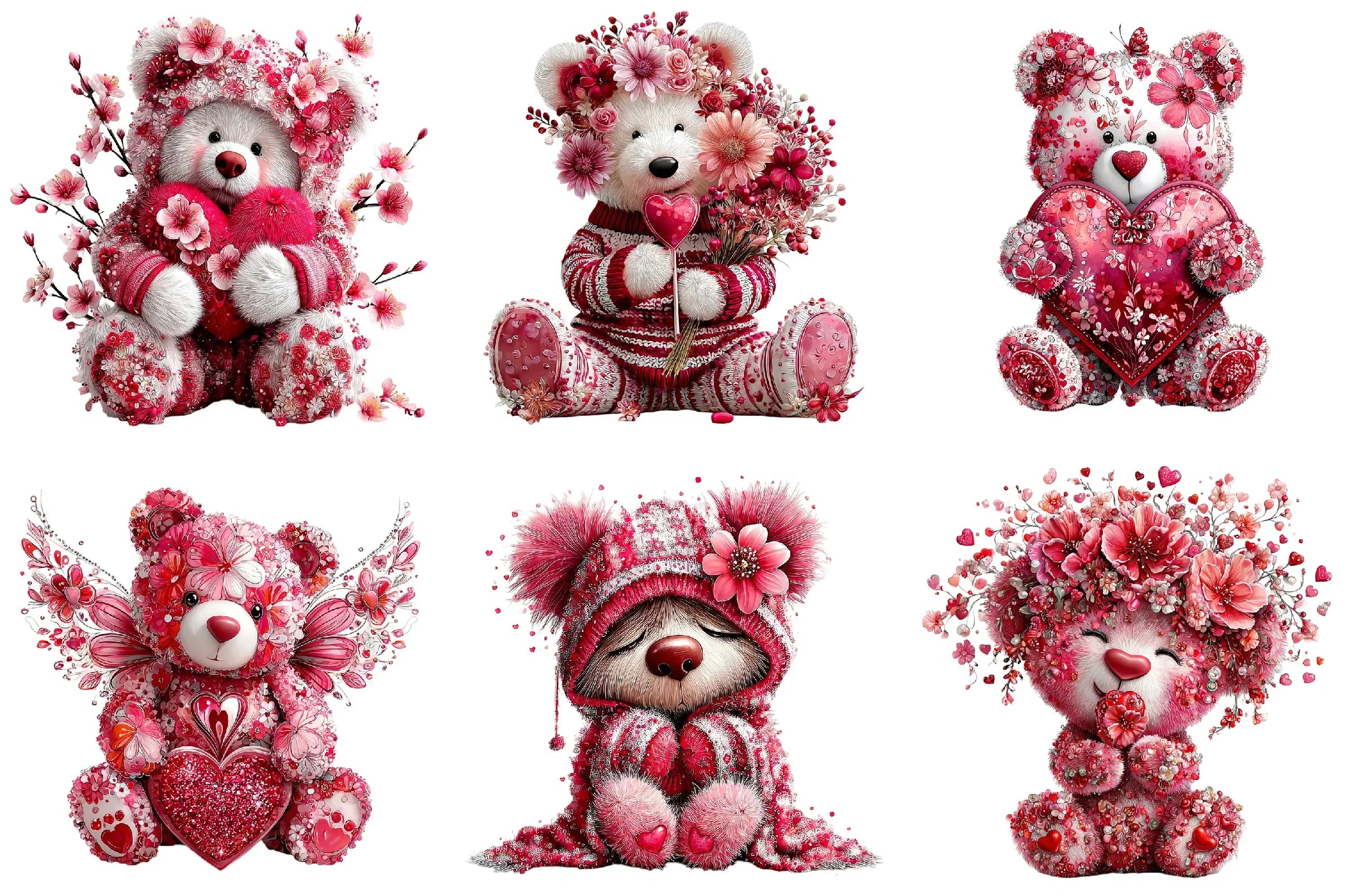 Pink Floral Valentine's Day Bear Clipart Bundle - CraftNest - Digital Crafting and Art