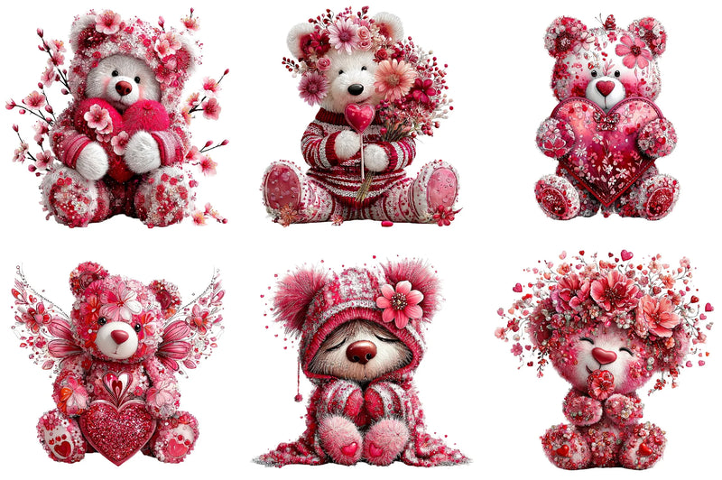 Pink Floral Valentine's Day Bear Clipart Bundle - CraftNest - Digital Crafting and Art