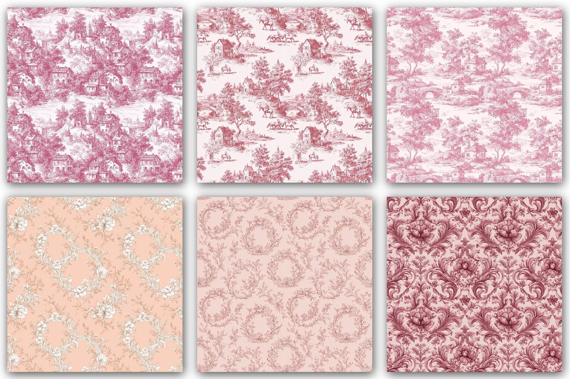 Pink French Toile De Jouy Pattern Clipart Bundle - CraftNest - Digital Crafting and Art