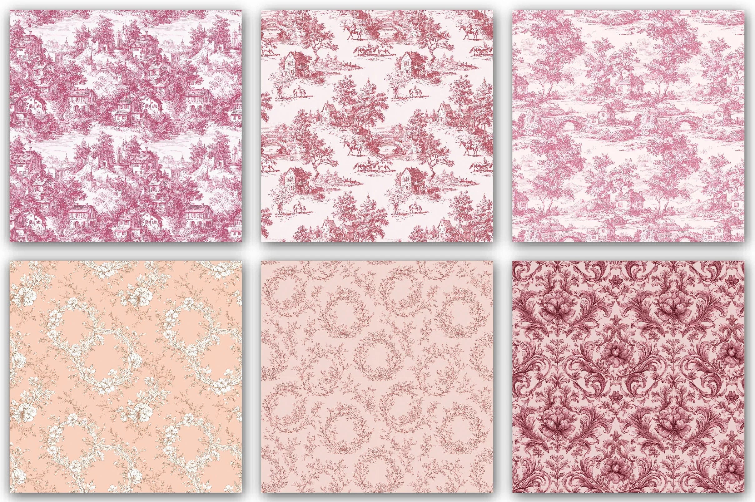 Pink French Toile De Jouy Pattern Clipart Bundle - CraftNest - Digital Crafting and Art