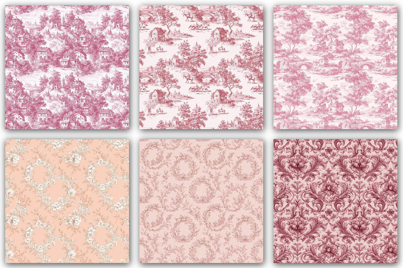 Pink French Toile De Jouy Pattern Clipart Bundle - CraftNest - Digital Crafting and Art