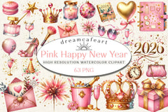 Pink Happy New Year Clipart Bundle - CraftNest - Digital Crafting and Art
