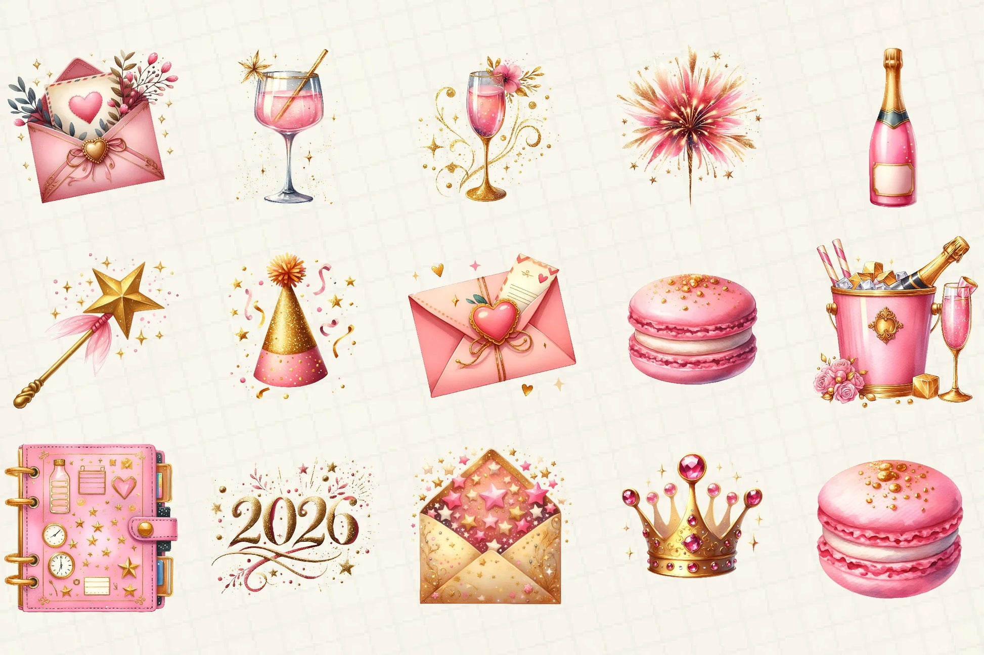 Pink Happy New Year Clipart Bundle - CraftNest - Digital Crafting and Art