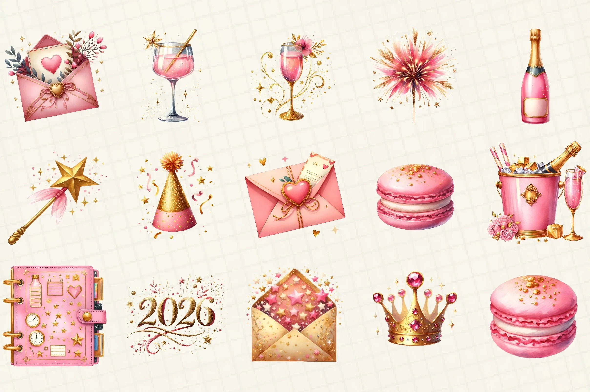 Pink Happy New Year Clipart Bundle - CraftNest - Digital Crafting and Art