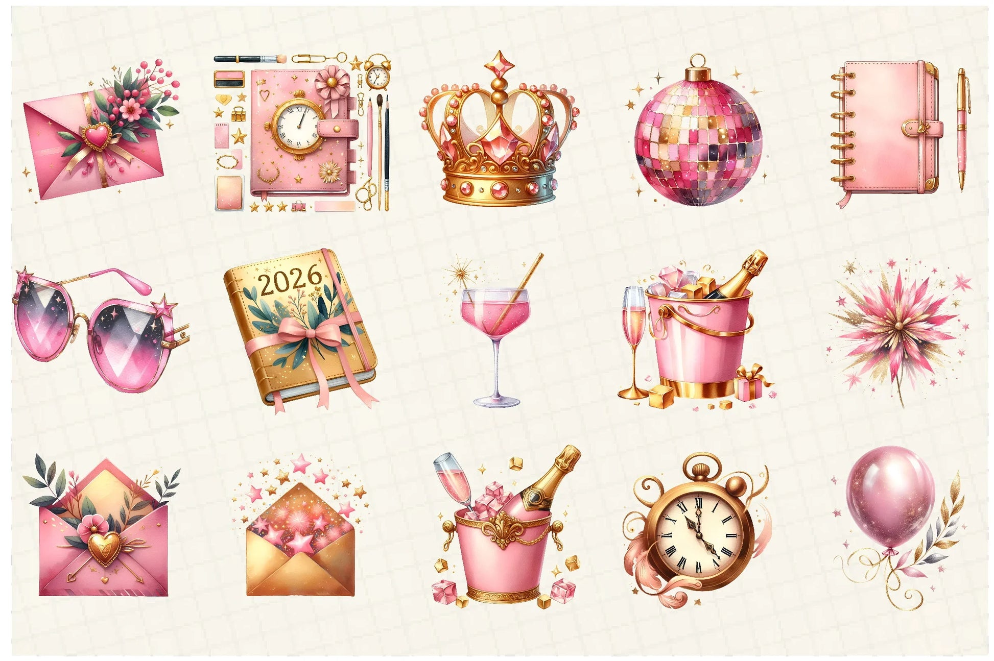 Pink Happy New Year Clipart Bundle - CraftNest - Digital Crafting and Art