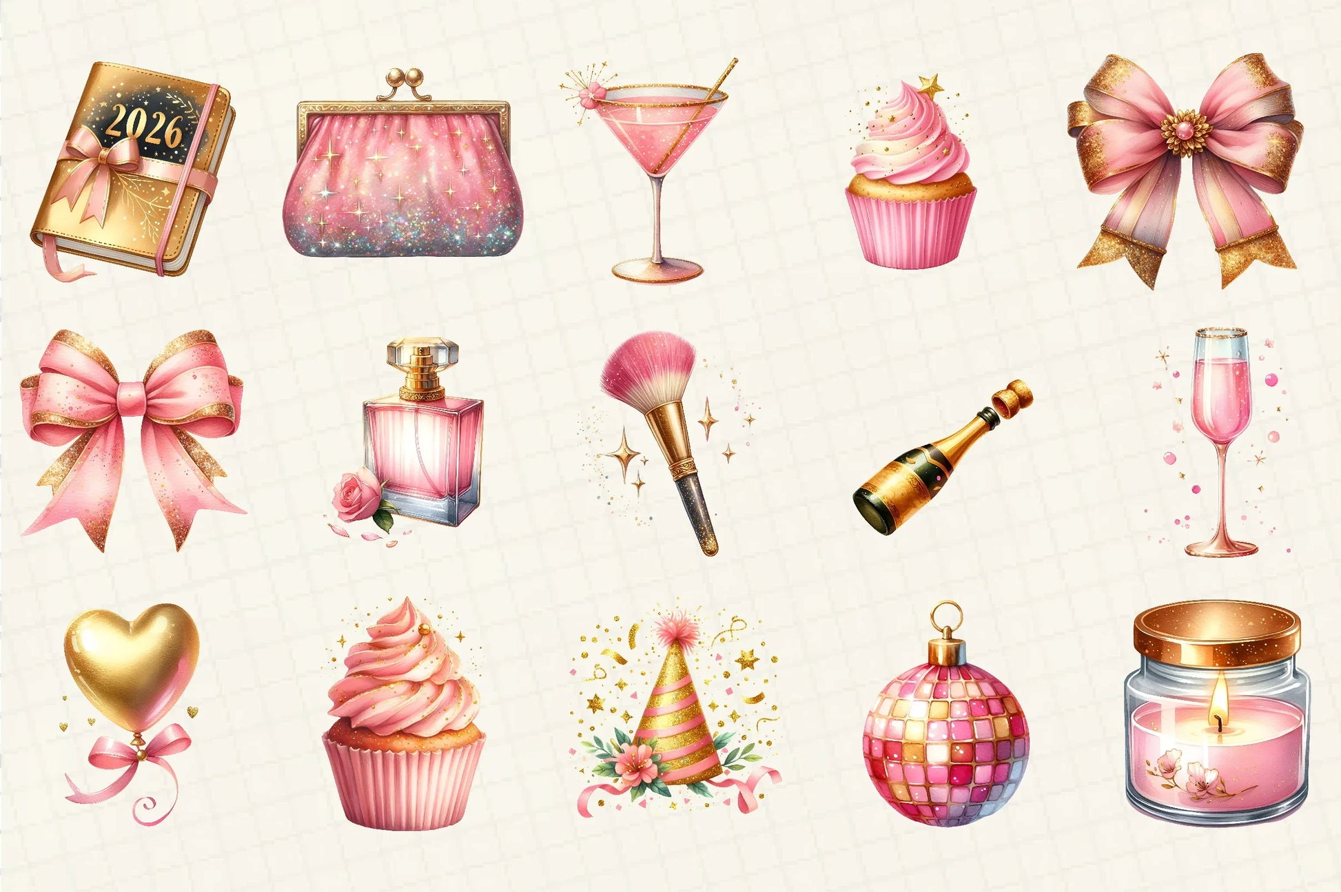 Pink Happy New Year Clipart Bundle - CraftNest - Digital Crafting and Art