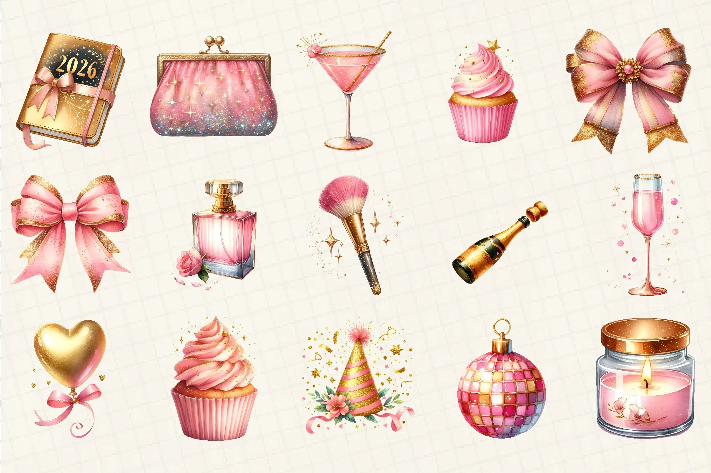 Pink Happy New Year Clipart Bundle - CraftNest - Digital Crafting and Art