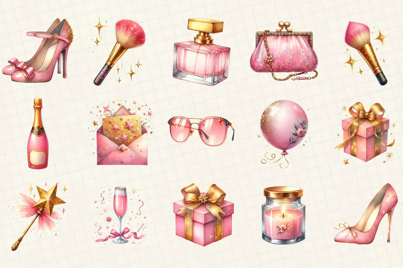 Pink Happy New Year Clipart Bundle - CraftNest - Digital Crafting and Art