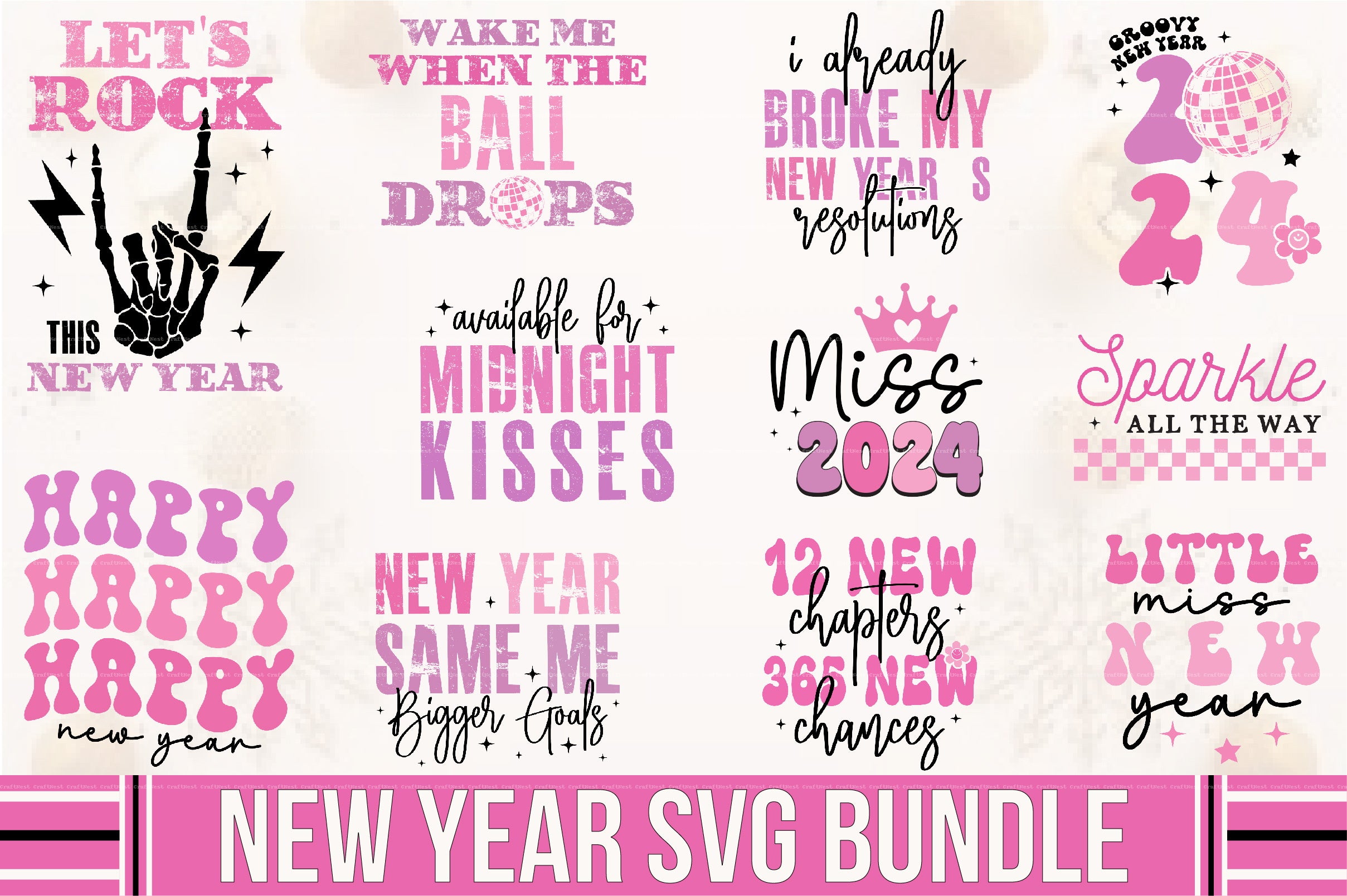 Pink New Year SVG Bundle