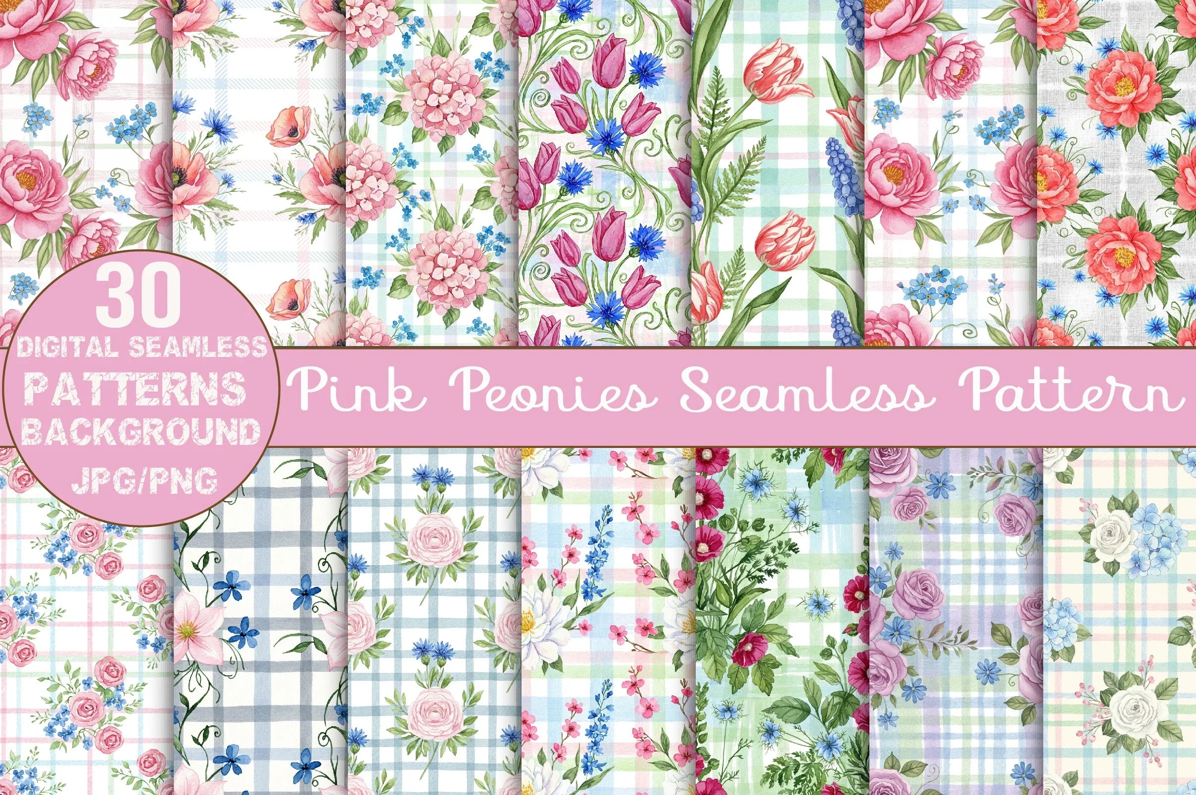 Pink Peonies Seamless Pattern Digital Paper - CraftNest - Digital Crafting and Art